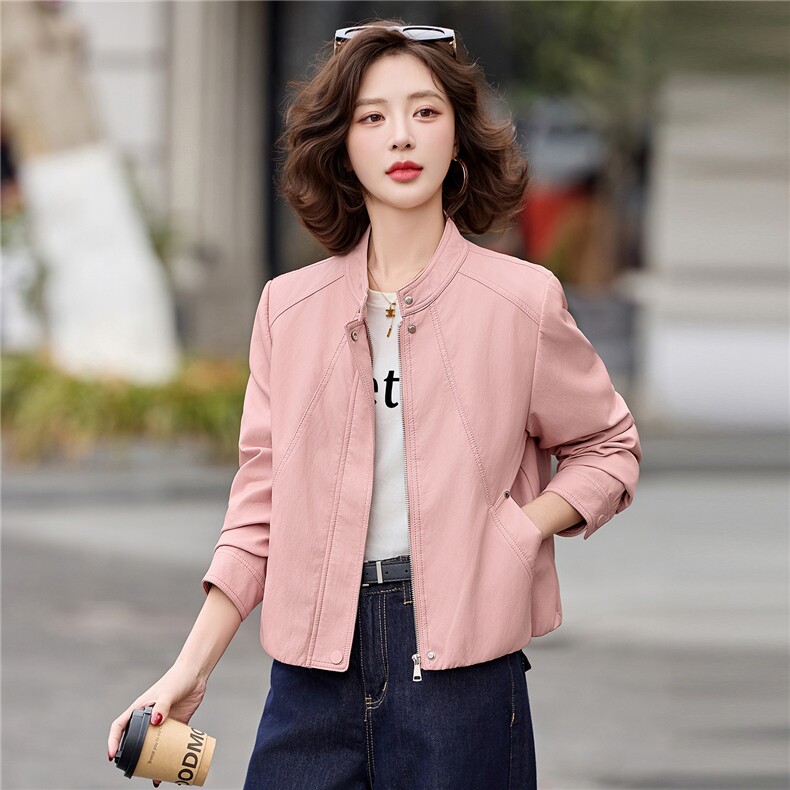 2026春装新款休闲时尚皮衣外套,女装皮衣,1C078