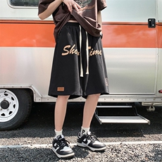 703-DK57-P35夏季字母发泡美式运动短裤宽松抽绳直筒裤休闲，男装牛仔裤，星座703