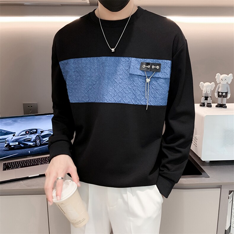 黑色2023秋装社会小伙修身圆领卫衣男潮W6303-P58控价78,男装卫衣,电商A108