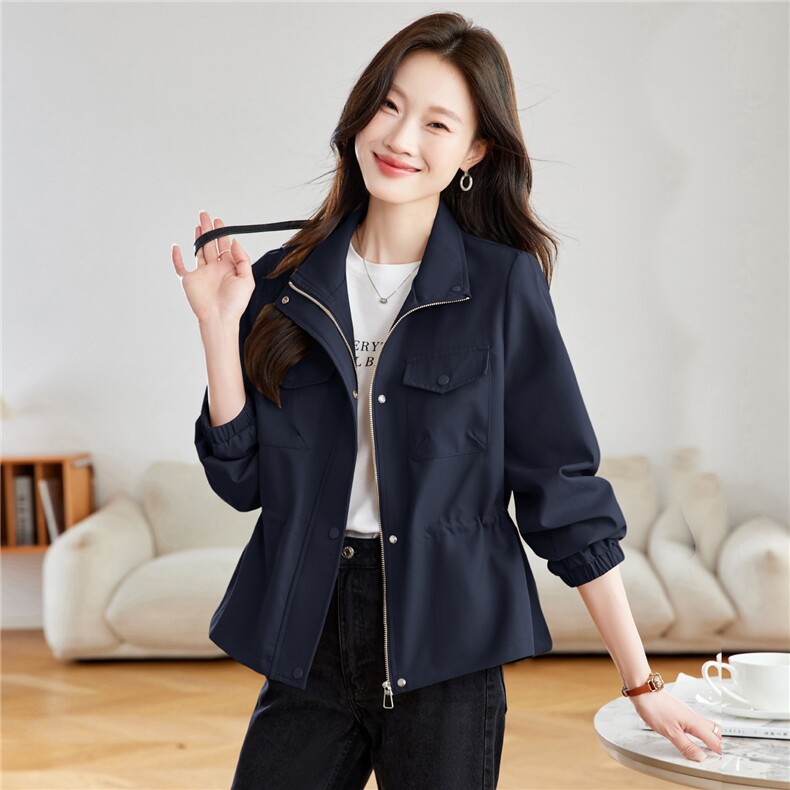 现货！立领短款外套女春秋小个子二八月显瘦气质短风衣显瘦上衣，女装短外套，沐七七
