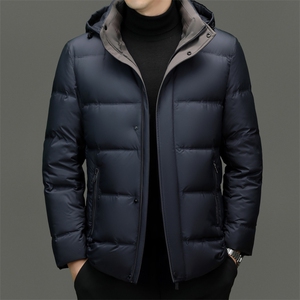 冬季男士白鸭绒羽绒服时尚商务保暖加绒防寒品质可脱卸帽男外套图片
