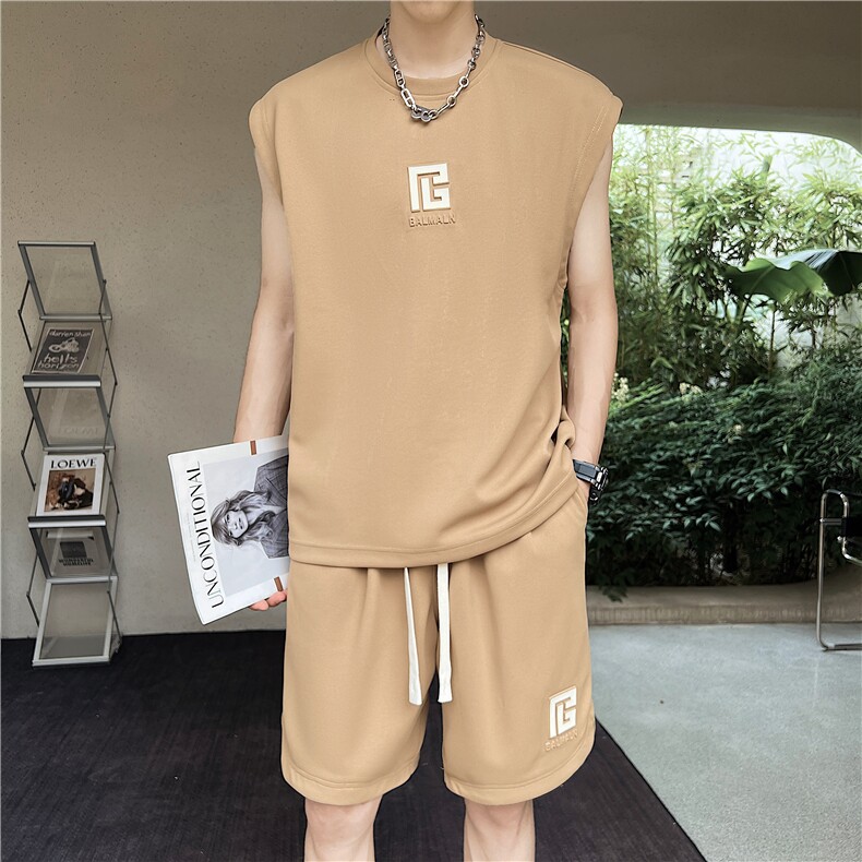 23年男士夏季无袖套装男士运动套装A210-TZ8698-P75,男装休闲套装,电商A210