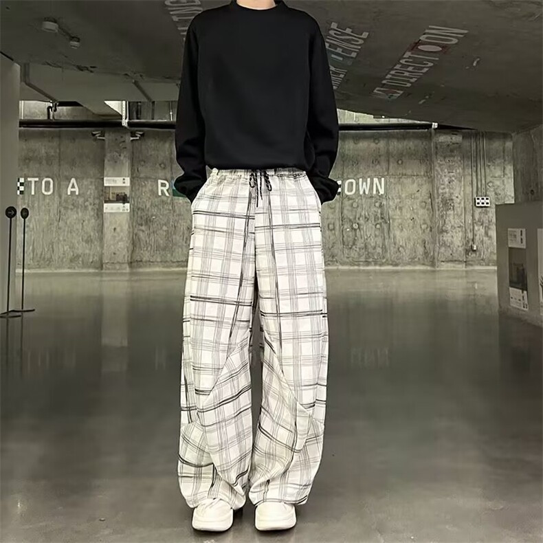 港风秋冬款男女休闲裤灯芯绒格子褶皱阔腿长裤H8080P45,男装休闲裤,星座1013-1