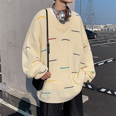 B400P50秋冬复古百搭时尚V领毛衣男高街潮流宽松慵懒，男装针织衫/毛衣，星座512-6