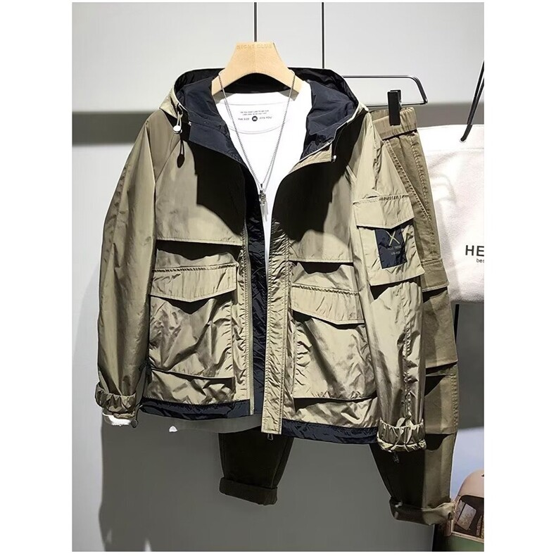 春季薄款工装大兜连帽夹克男潮牌青年痞帅短款休闲冲潮TT8022P92,男装夹克,星座1013-5