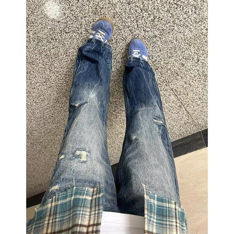 现货美式复古破洞闪电纹牛仔裤痞帅炸街裤子男直筒裤AA411-P45,男装牛仔裤,星座1008
