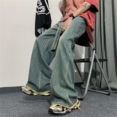 复古牛仔裤男潮牌阔腿裤宽松直筒裤美式高街百搭休闲长裤裤子，男装牛仔裤，星座716-2