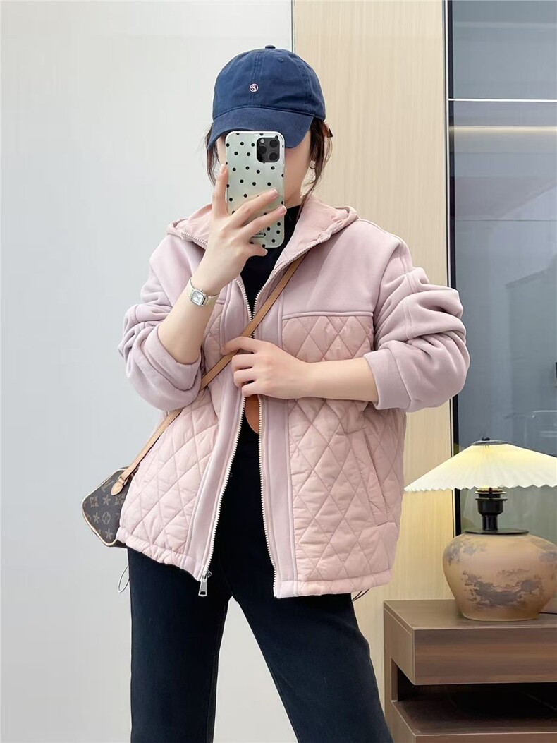 2025冬装新款修身保暖时尚菱形格个性拼接女士棉服外套,女装棉衣/棉服,江忆布依
