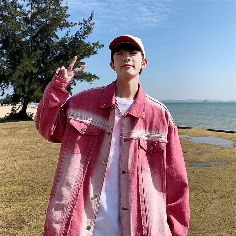 牛仔外套男韩版潮流高街帅字母2024春秋新款ins宽松夹克W4631-P72，男装大码男装，星座412