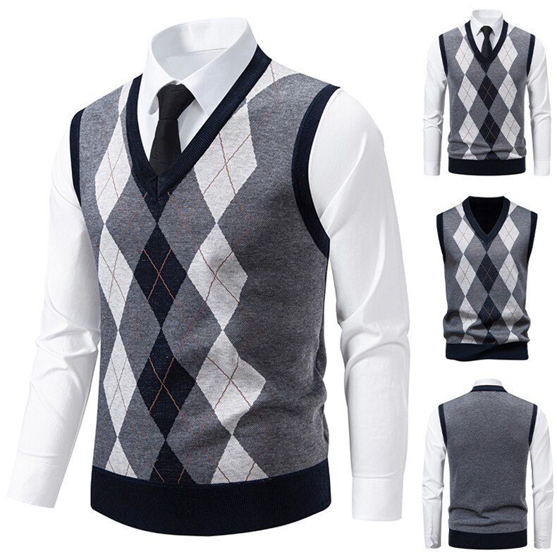 秋冬季加绒休闲爸爸装马甲套头宽松中老年款坎肩毛衣背心M51，男装针织衫/毛衣，星座1706