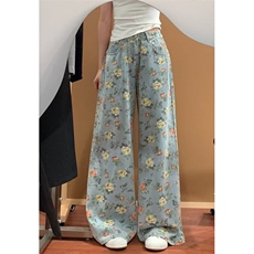 花卉满印碎花牛仔裤女夏季设计感高腰梧桐裤直筒阔腿裤子NA1996，男装牛仔裤，星座1116A（原606A-3）