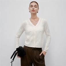 2025秋冬v领纯色单排扣花朵刺绣亲肤山羊绒100%针织开衫，女装羊绒衫，阿舍尔精品