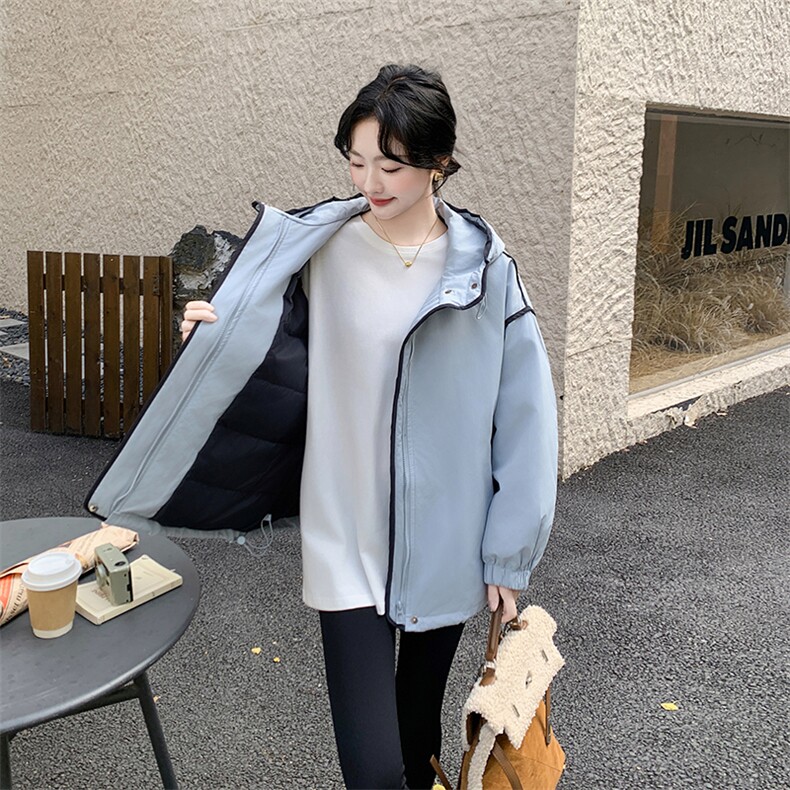 高级感超好看蓝色短款连帽工装派克羽绒服女冬2024新款时尚厚外套,女装羽绒服,2C129