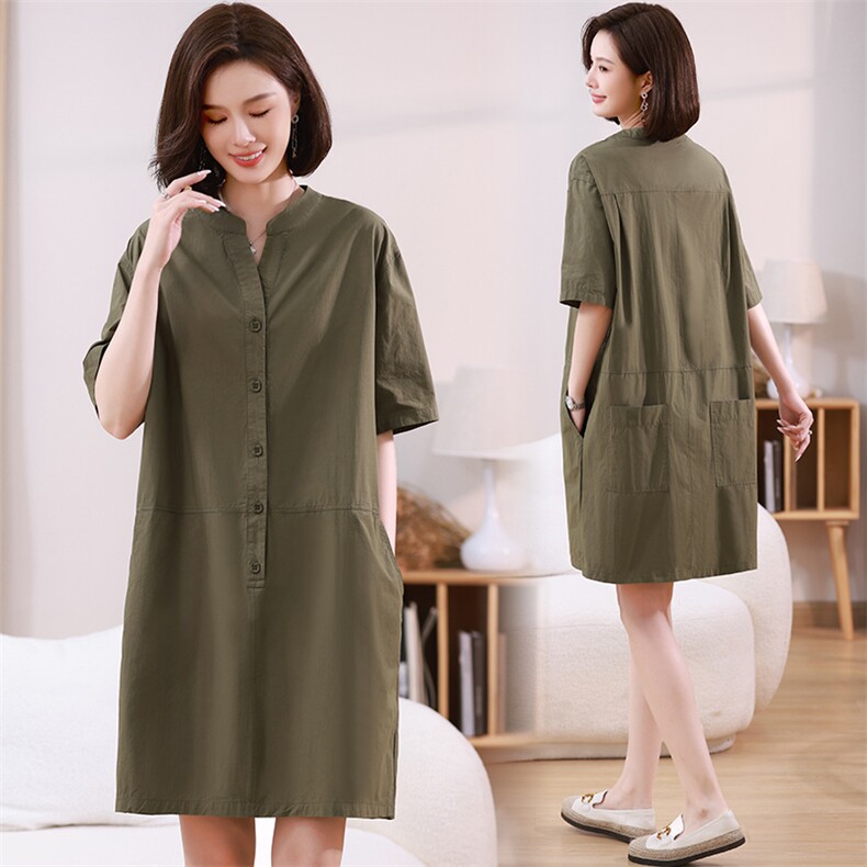 休闲连衣裙女夏季韩系宽松显瘦遮肉直筒裙子学院风盐系胖mm工装裙，女装连衣裙，江忆布依