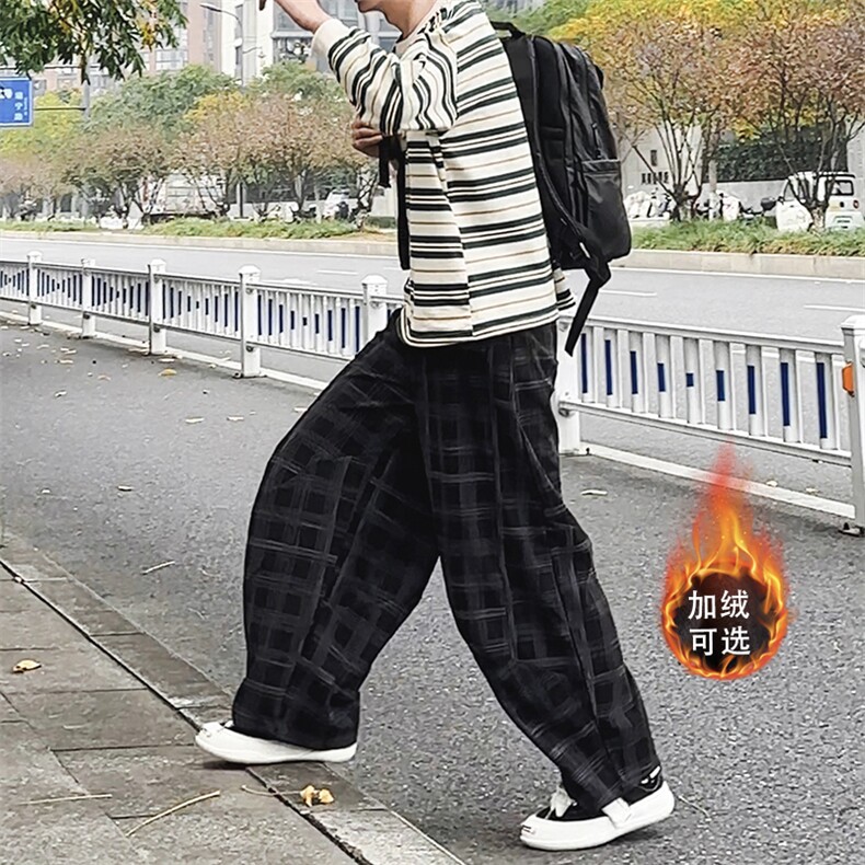 加绒卫裤 肌理感格纹休闲裤男2025 搭配卫衣毛衣日系裤子1030/P55图片
