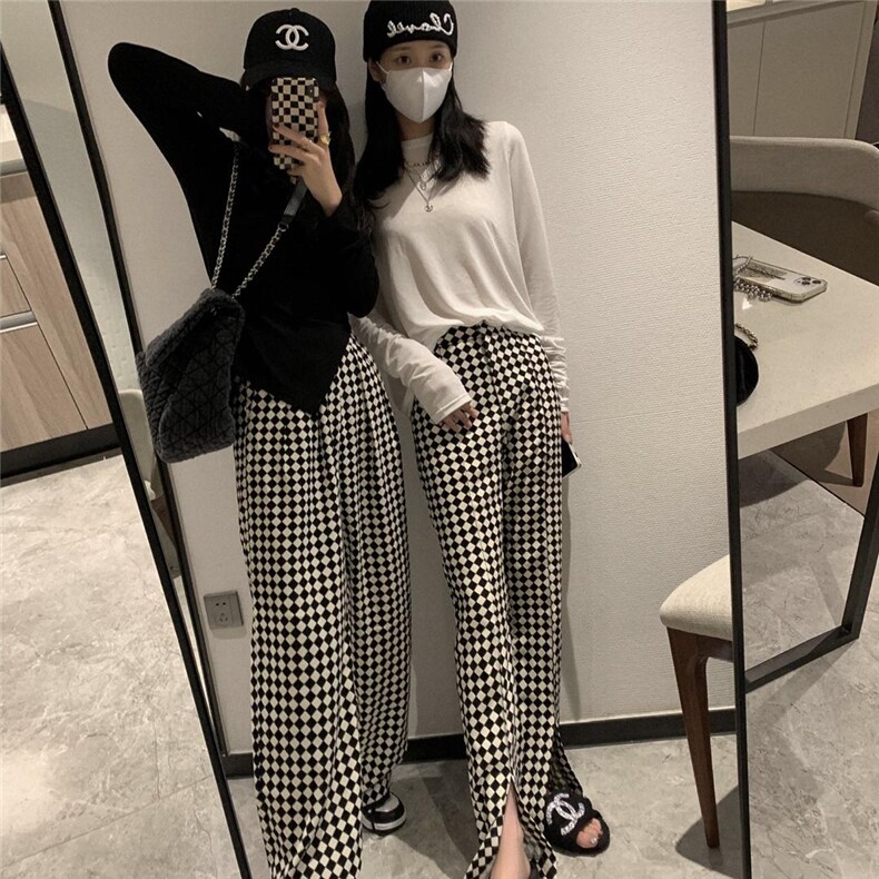 菱形格阔腿裤，其它，XTZ style