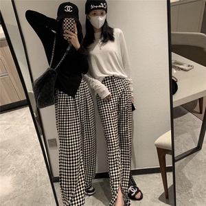 菱形格阔腿裤图片