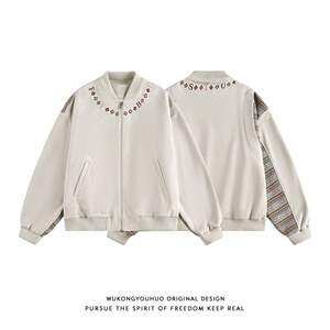 有货。民族风字母刺绣夹克男女秋棒球领W6976-P69，男装民族服装，星座412-3