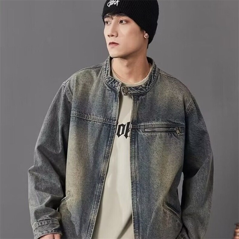 网络图现货水洗复古怀旧蓝牛仔外套男春秋宽松拉链夹克RF08-P75,男装夹克,星座1005-4