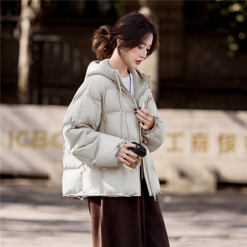 90%白鸭绒有帽可拆2025年冬季圆领中长款宽松羽绒服,女装羽绒服,米雪儿
