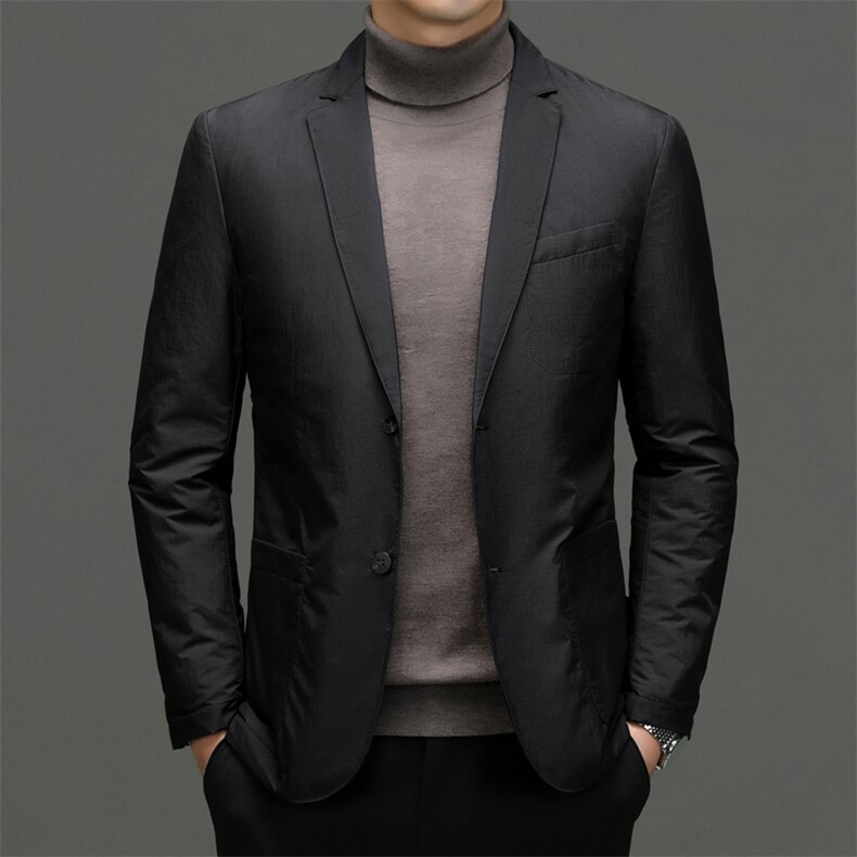 2023年新款冬季男士白鸭绒羽绒服翻领保暖外套修身西服大衣,男装羽绒服,电商B360