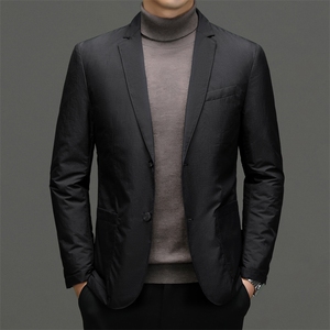 2023年新款冬季男士白鸭绒羽绒服翻领保暖外套修身西服大衣图片