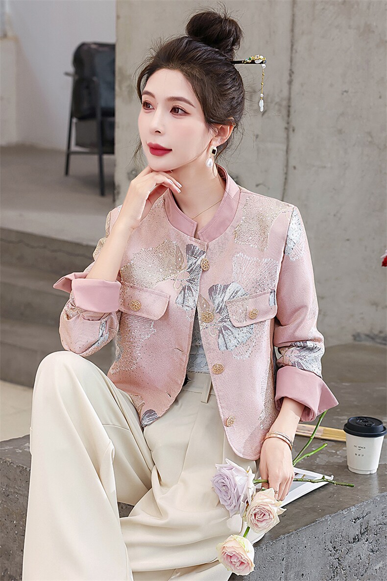 欧货精品轻奢捡漏女2024秋季新中式提花百搭气质休闲复古外套上衣,女装短外套,韩美纤衣