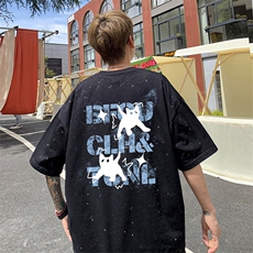 可48小时发货支持抖音得物来样二开美式满天星亮片短袖T恤MTX667，男装T恤，电商A486