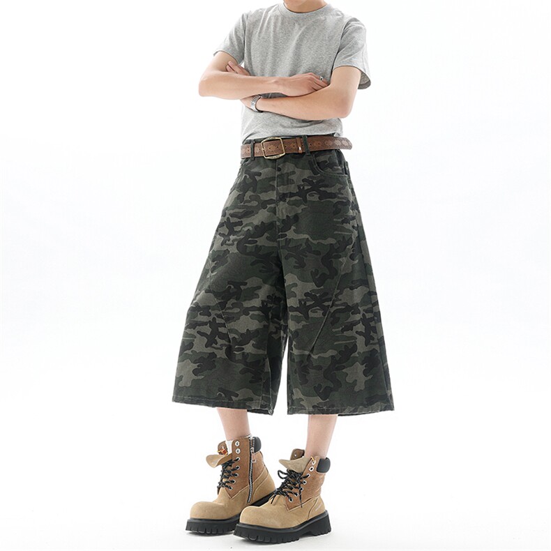 M-8XL美式复古迷彩牛仔短裤特大码工装裤阔腿七分裤子NZ9015/P48,男装牛仔裤,电商B238