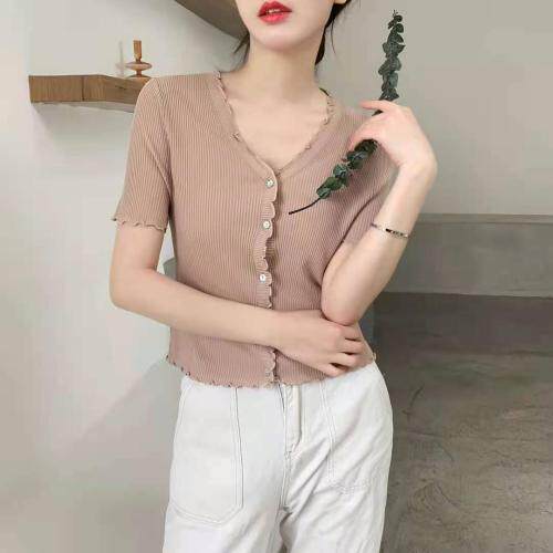 专业曲珠冰麻木耳边短袖，美哒哒的颜色，女装，搜尚