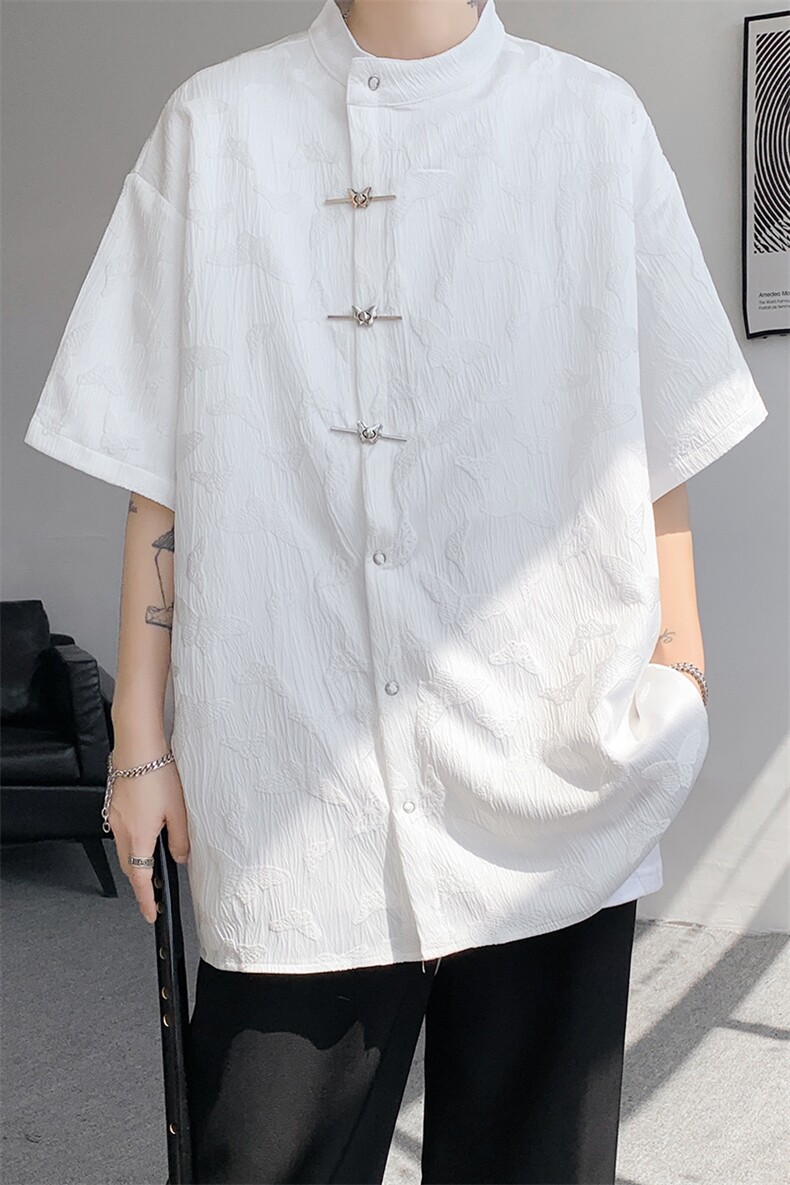 8XL-M特大码新中式衬衫男复古风垂感短袖衬衫外套CS512P48,男装衬衫,电商D206-1