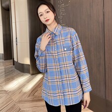 2021春装新款时尚百搭韩版格子衬衣，女装衬衫，深水步