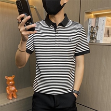PL044-特P40社会小伙男士polo衫2025夏季商务衬衫领短袖t恤条纹，男装Polo衫，电商D310B-1