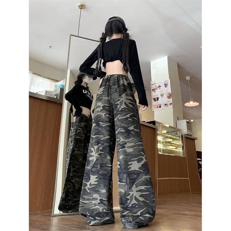 美式复古迷彩工装裤女高街嘻哈宽松直筒拖地休闲牛仔裤N70100-P50,男装牛仔裤,星座1008