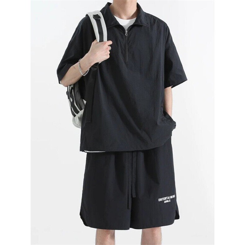 冰丝POLO领男士夏季薄款速干短袖短裤套装宽松篮球运动服TZ113p55,男装休闲套装,电商D315