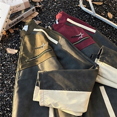 GC0799-P66美式复古机车PU皮麂皮绒立领夹克男秋季宽松拼色外套，男装夹克，电商C233