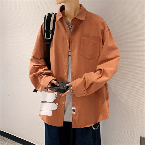 春季长袖衬衫男宽松港风衬衣男外套男CSCS281-P35，男装衬衫，电商B371