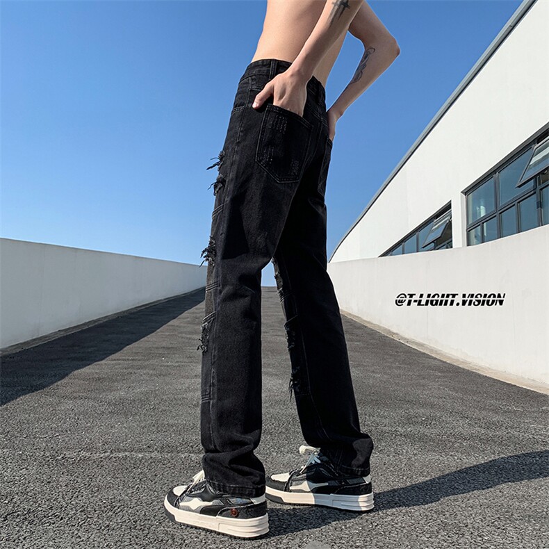 B221美式ins高街暗黑小众拉链款重磅牛仔裤子LK23017-P65控88,男装牛仔裤,电商B221