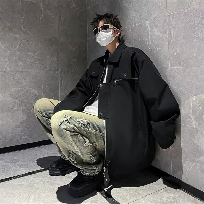 翻领外套男士春秋新款宽松潮牌防风防水户外休闲工装夹克男JW78,男装夹克,星座1116A-1（原606A）