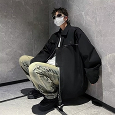 翻领外套男士春秋新款宽松潮牌防风防水户外休闲工装夹克男JW78，男装夹克，星座1116A-1（原606A）