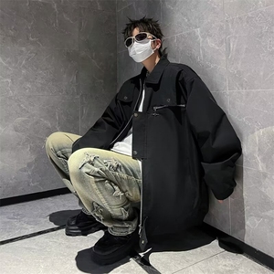 翻领外套男士春秋新款宽松潮牌防风防水户外休闲工装夹克男 JW78图片