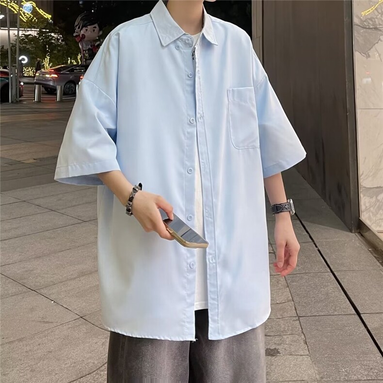 基础款开衫纽扣白衬衫短袖男女款时尚五分袖翻领衬衣C430,男装衬衫,星座1116A-1（原606A）