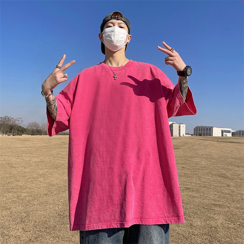 直播得物品质二开240克重磅纯棉水洗纯色光版T恤SX09支持独立包装,男装T恤,电商A486-1