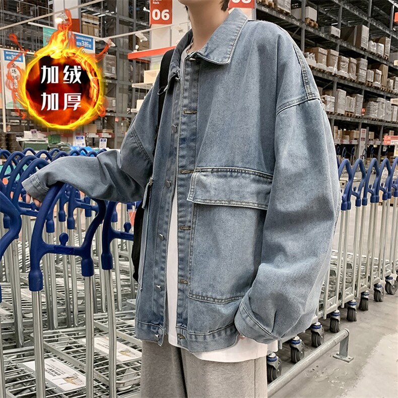 工装牛仔外套男秋冬加绒加厚ins宽松bf港风夹克JK092-P48加绒P68,男装夹克,星座308B-1