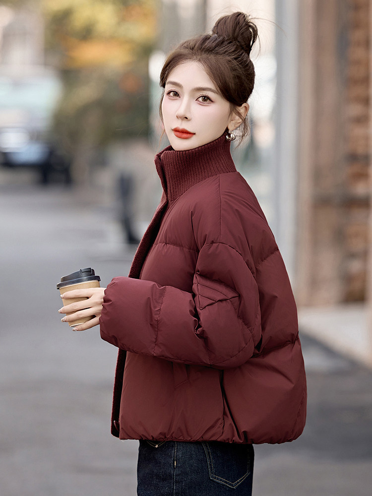 2024冬装新款现货羽绒服女装休闲纯色针织拼接宽松外套,女装羽绒服,韩宇舍