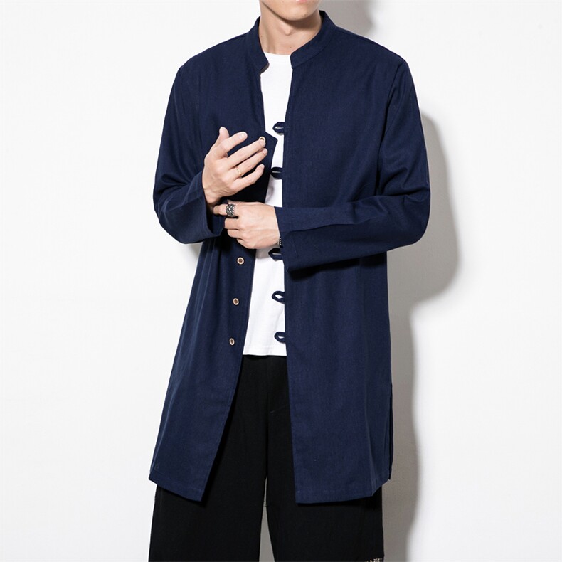 风棉麻大码衬衣男士休闲长款衬衫男装唐装复古外套CS503-P65，男装衬衫，钱塘788(原4013)