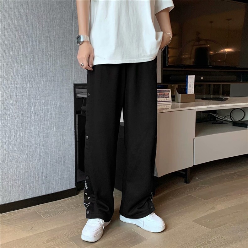 腰果花排扣裤子男韩版潮流ins高街阔腿运动裤宽松休闲裤K363-p35,男装休闲裤,星座1008