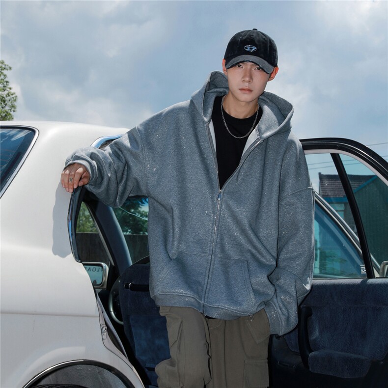 2026港风重磅320克华棉满天星情侣连帽开衫卫衣男KS77864特P68控，男装卫衣，星座227-7