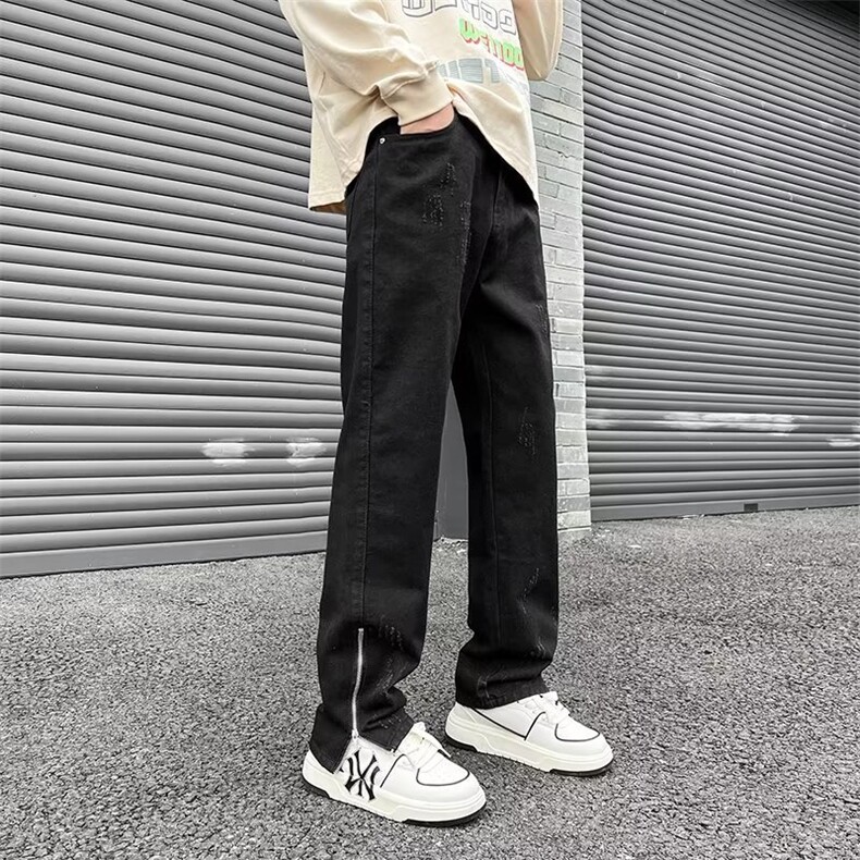 美式高街牛仔裤男韩版潮裤脚拉链开衩2023秋冬ins长裤RK1132-P48,男装牛仔裤,星座412-3