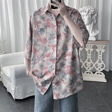 2022夏季碎花短袖扎染衬衫印花衬衣外套XZ518-2-CY77，男装衬衫，四季星座518-2